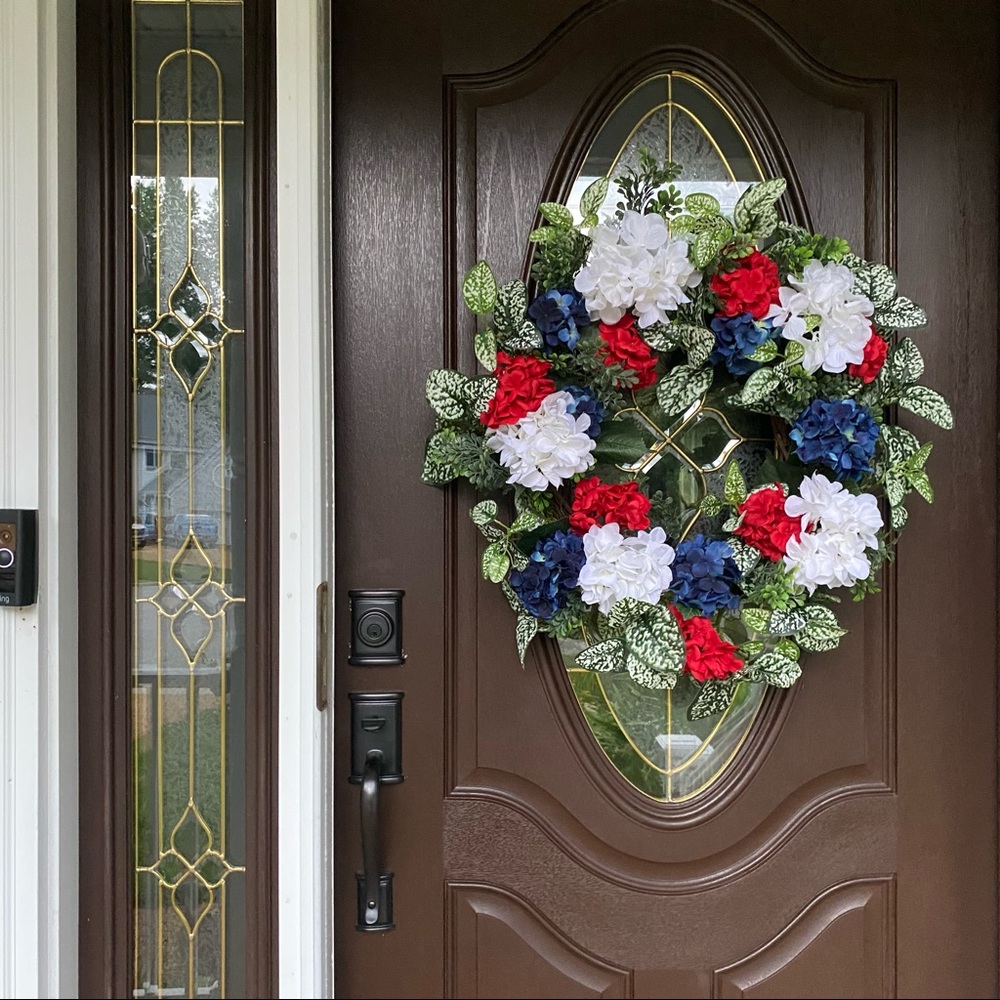 Patriotic Wreath Red White Blue Decor